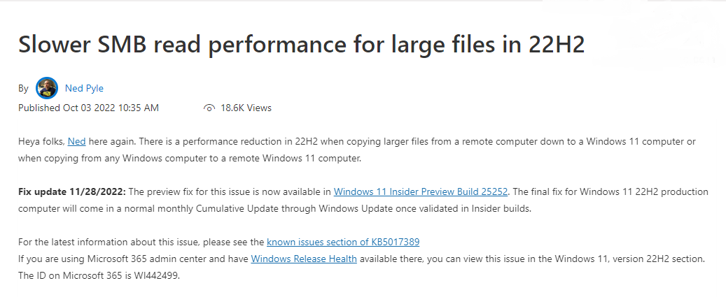 微软正在修复 Win11 22H2 中出现的文件复制的内核错误 Bug
