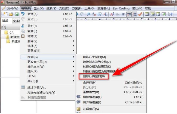 EditPlus怎么删除段落首行空白