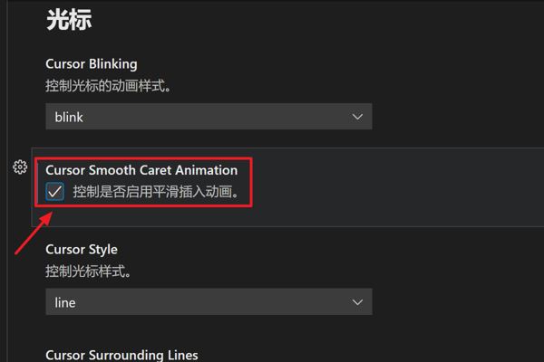 VScode鼠标怎么开启平滑插入动画