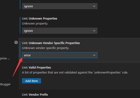 VSCode怎么设置未知的供应商特定属性为错误